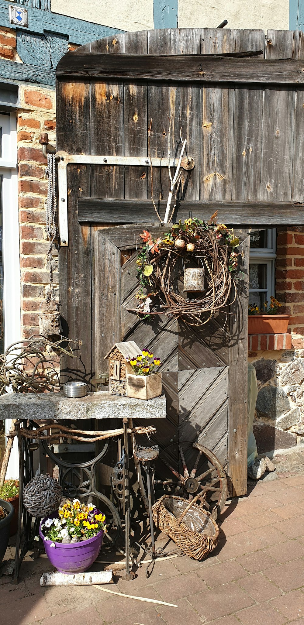 a table with a bunch of flowers on top of it