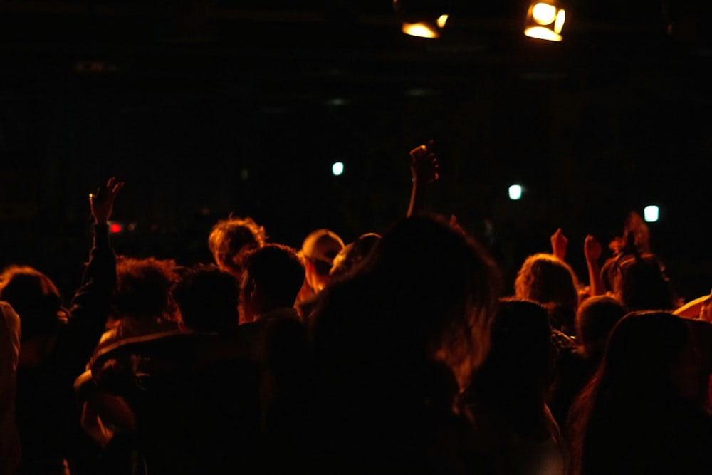 a crowd of people at a concert with their hands in the air