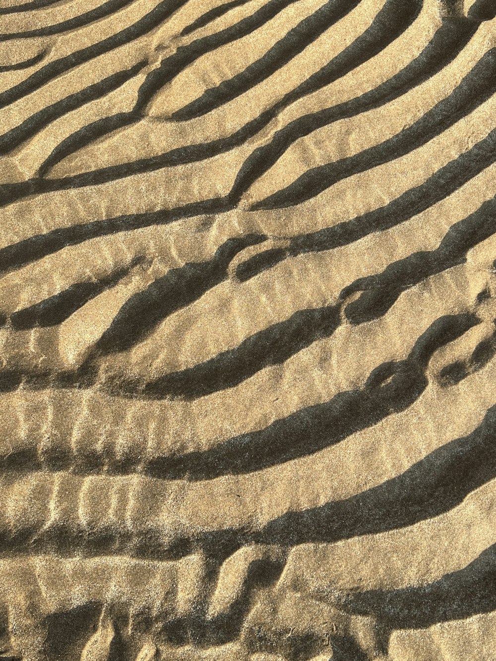 a sandy beach with a wave pattern in the sand