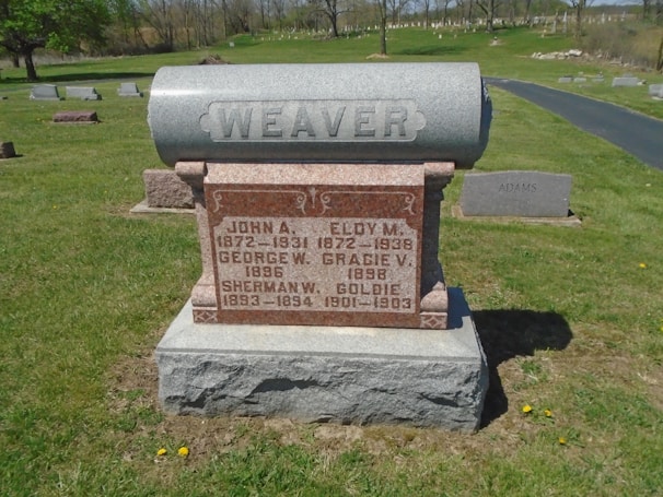 a headstone in the middle of a cemetery