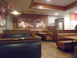 A vibrant restaurant interior with custom woodwork and cozy seating in Las Vegas.