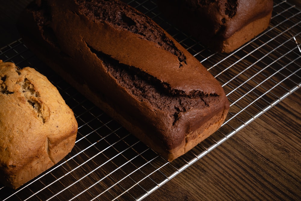 a loaf of chocolate chip bread on a cooling rack