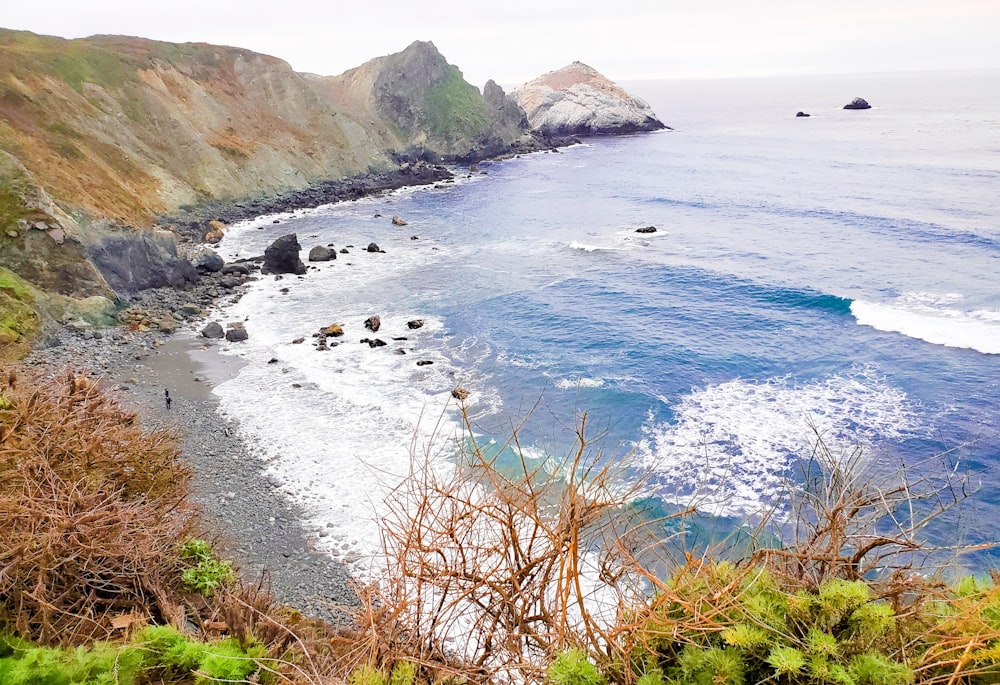 a view of the ocean from a cliff