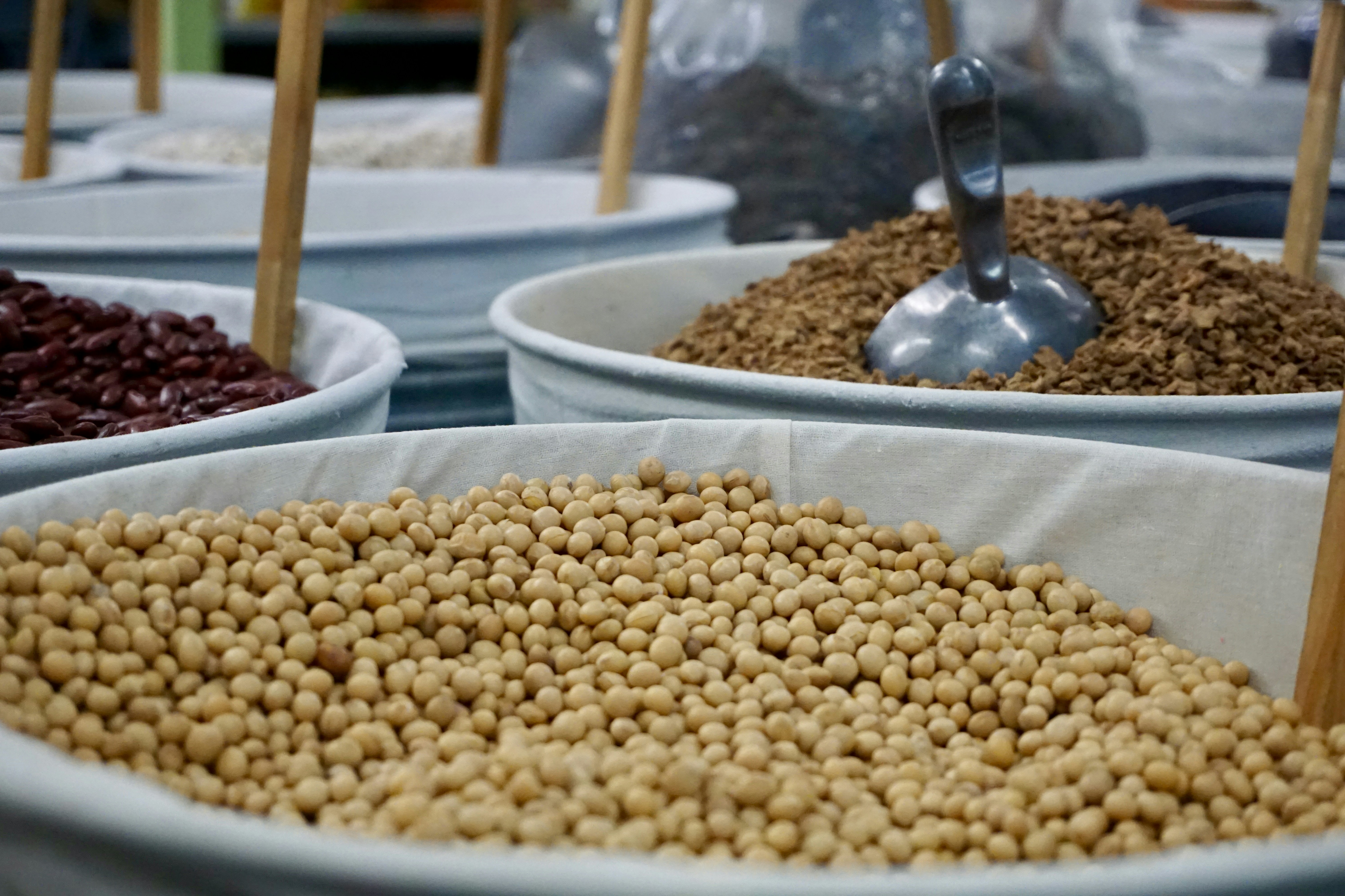 a bunch of bowls filled with different types of food