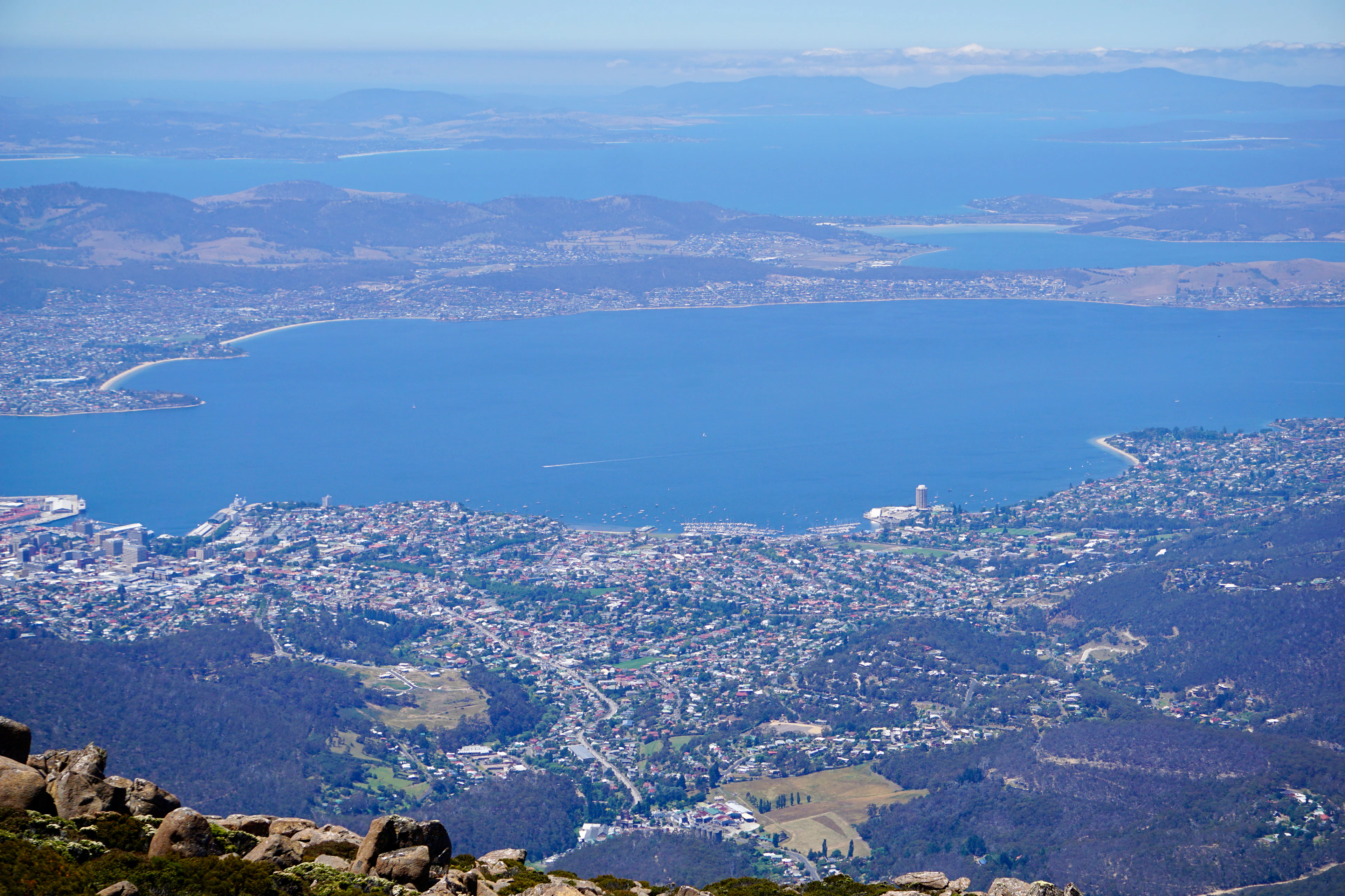 Looking down over Hobart and the River Derwent from kunanyi / Mount Wellington
