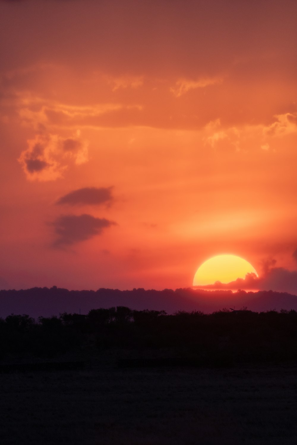 the sun is setting over the horizon of a field