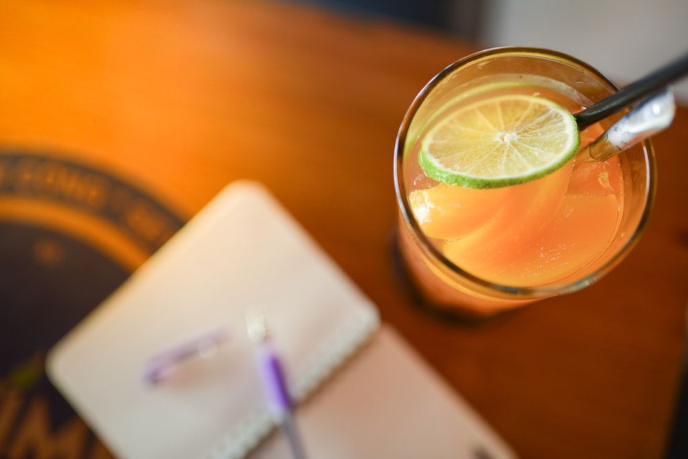 a close up of a drink on a table