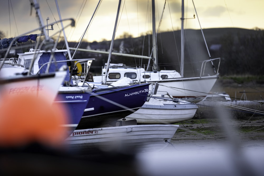 a group of boats sitting next to each other