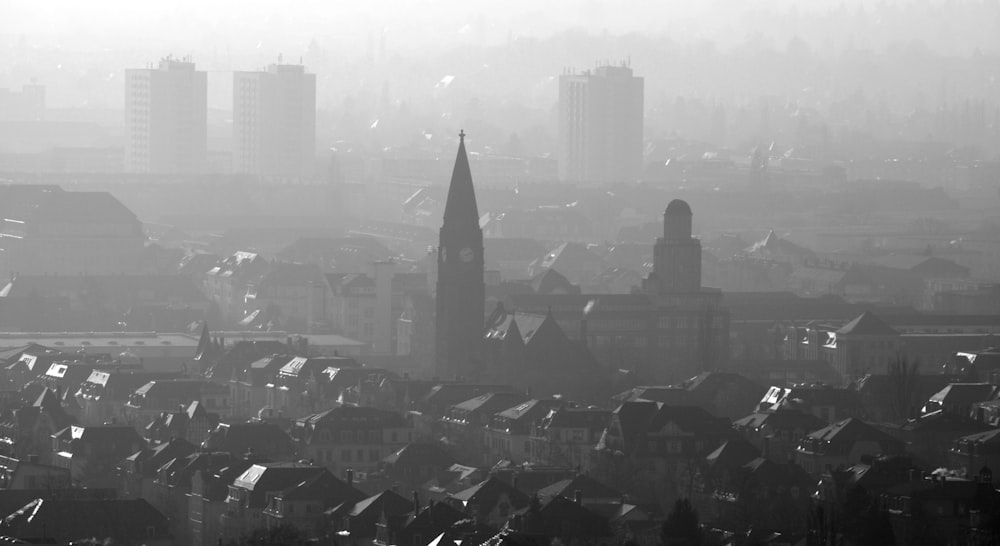 a black and white photo of a city skyline