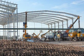 a construction site with a large amount of construction equipment