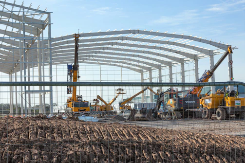 a construction site with a large amount of construction equipment
