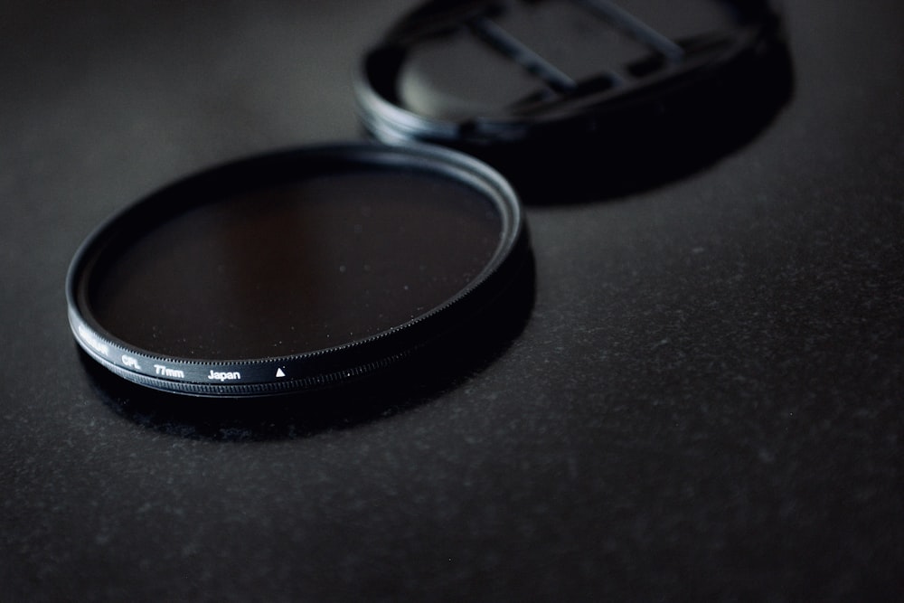 a close up of a camera lens on a table