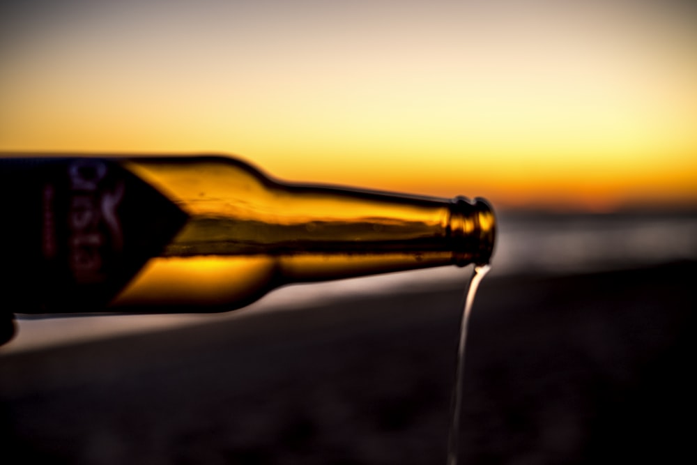 a close up of a bottle of beer