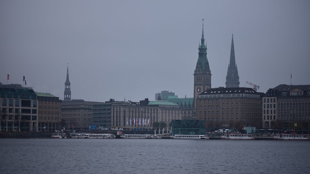 a large body of water with a city in the background