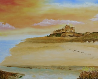 a painting of a castle on top of a hill