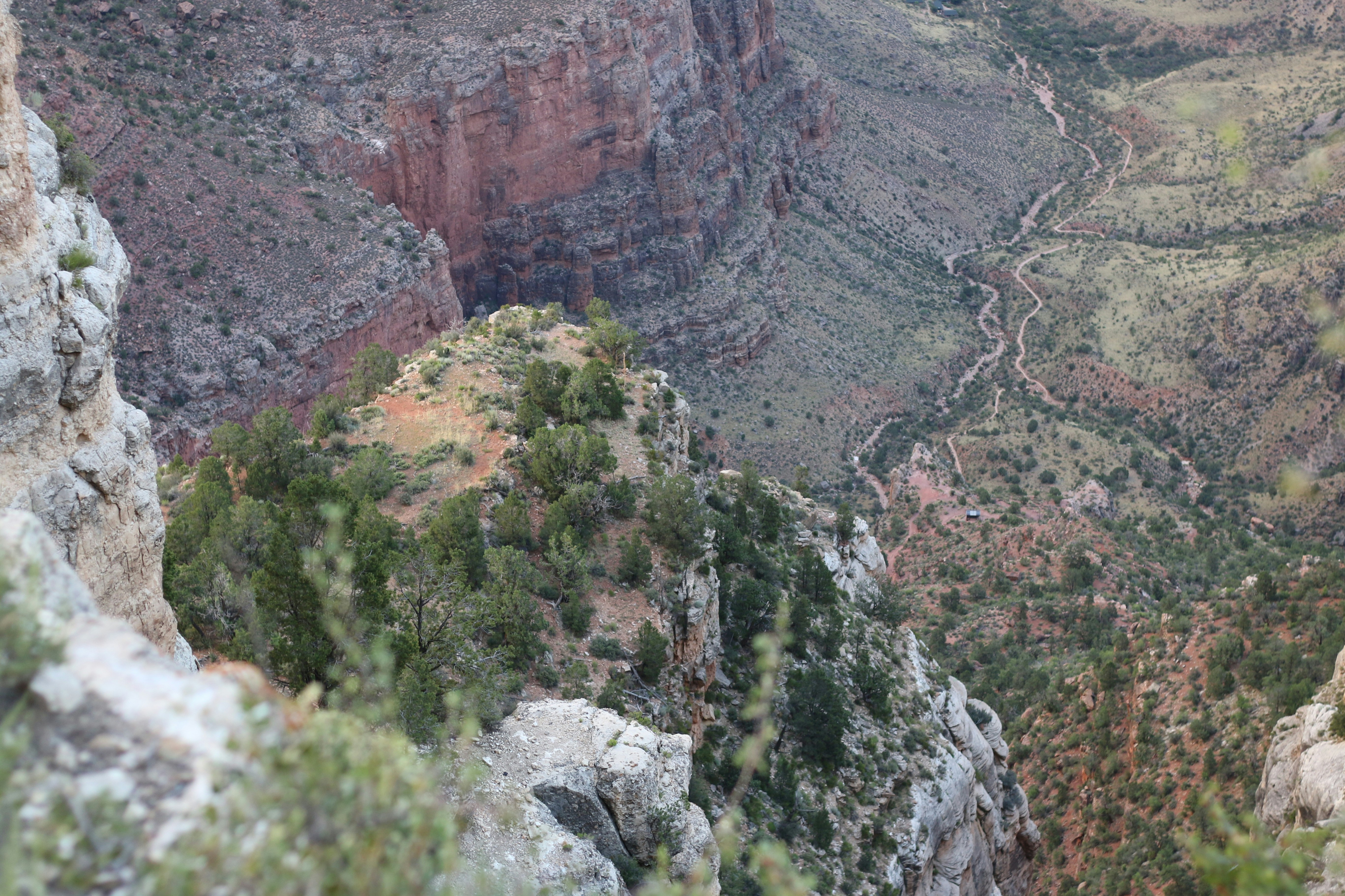 a view of a canyon with a river running through it
