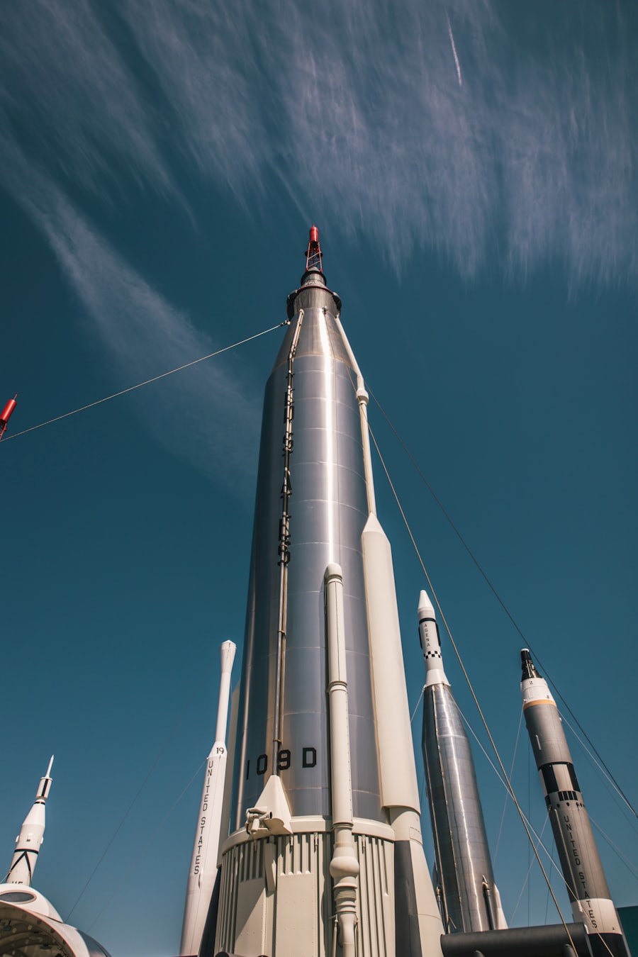 Vintage chrome rocket on top of a building