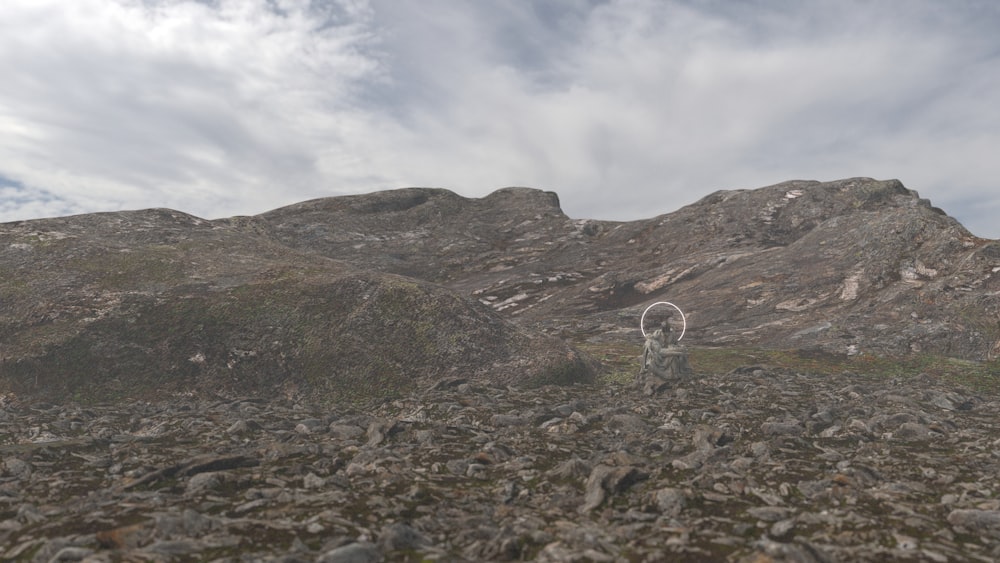 a sheep standing on top of a rocky hillside
