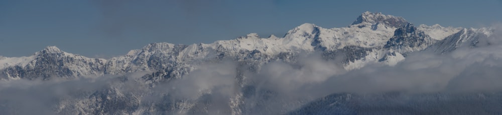 a view of a mountain range covered in snow