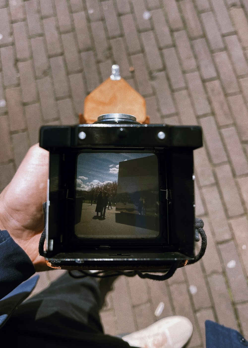 a person holding a camera with a picture on it