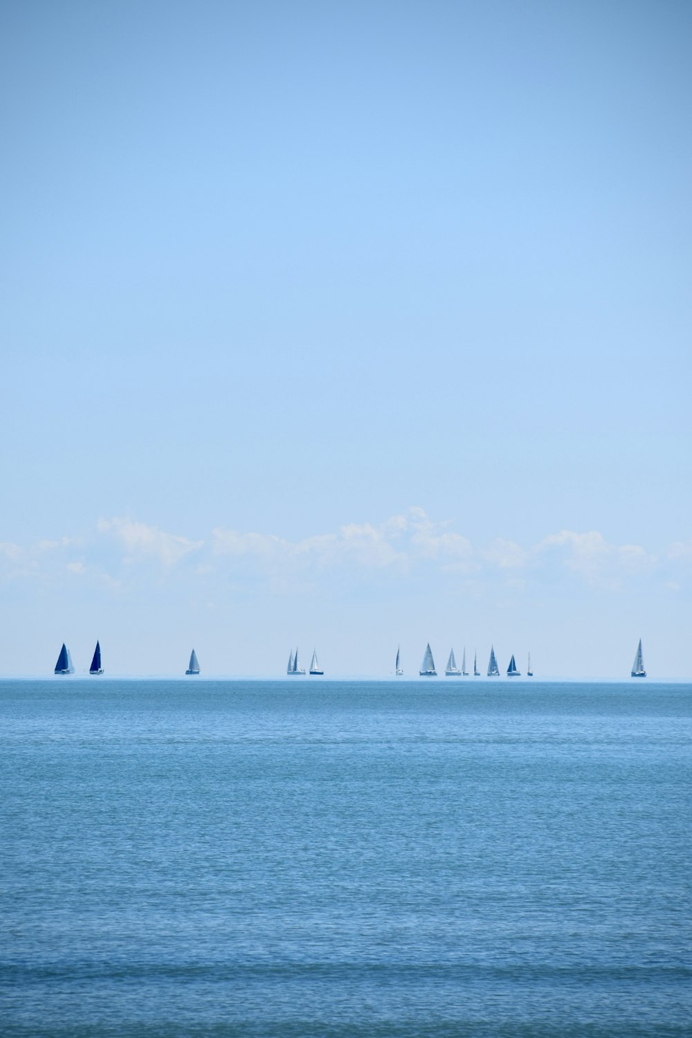 Eine Gruppe von Segelbooten, die auf einem großen Gewässer schwimmen