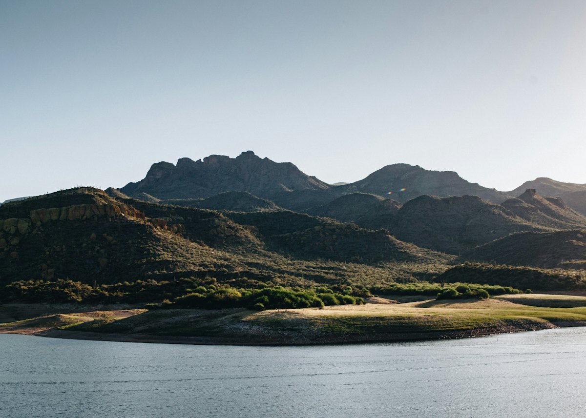 Desert hills above a calm lake