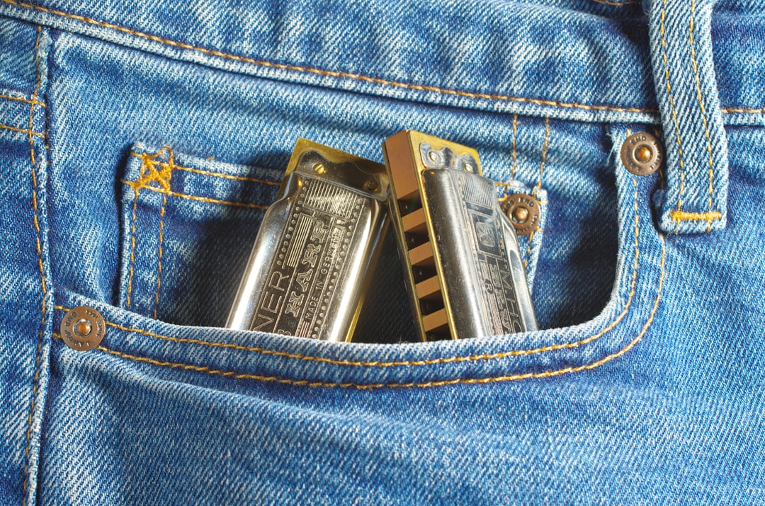 a pair of harmonicas sticking out of the back pocket of a pair of jeans