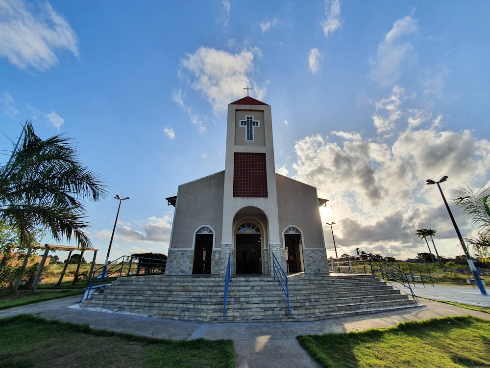 a church with steps leading up to it