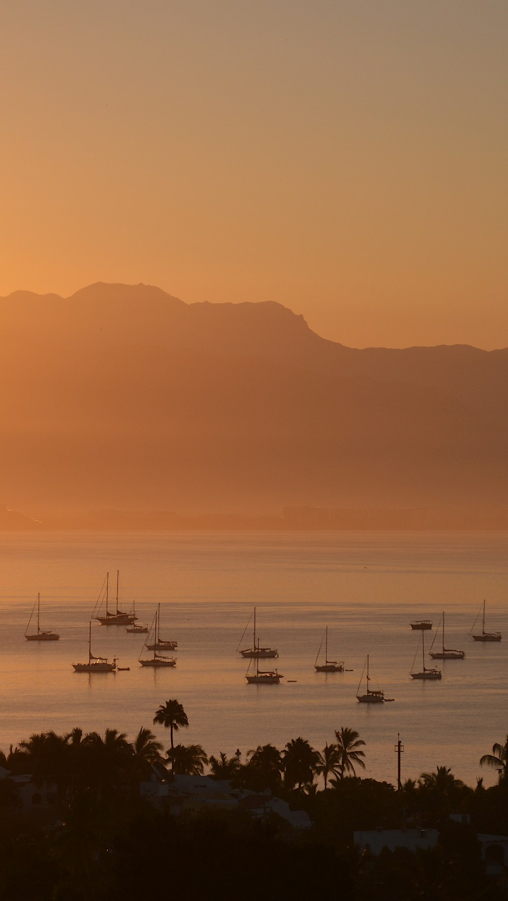 a group of boats floating on top of a large body of water