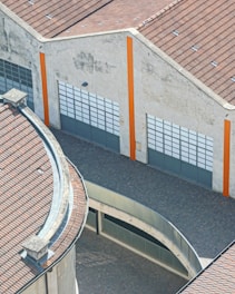 an aerial view of a building with a clock tower