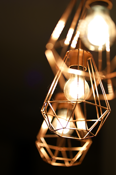 A close-up of LED lighting fixtures in a stylish room.