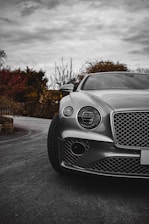 a silver car parked on the side of a road