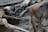 A scene of collapsed concrete structures with visible reinforcement steel bars and extensive rust. Debris and broken concrete slabs are scattered around, indicating a significant structural failure.
