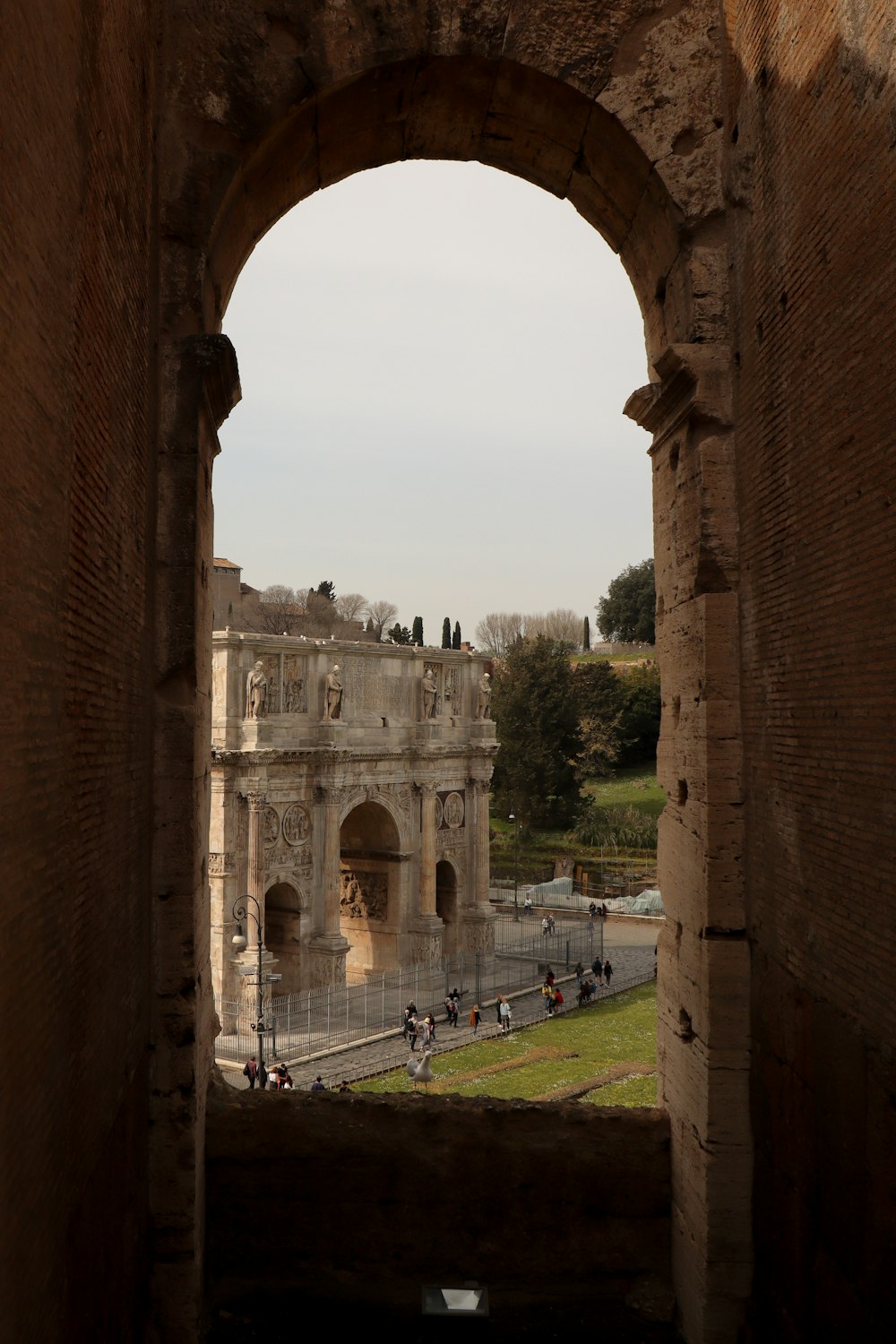 a view of a building through an archway