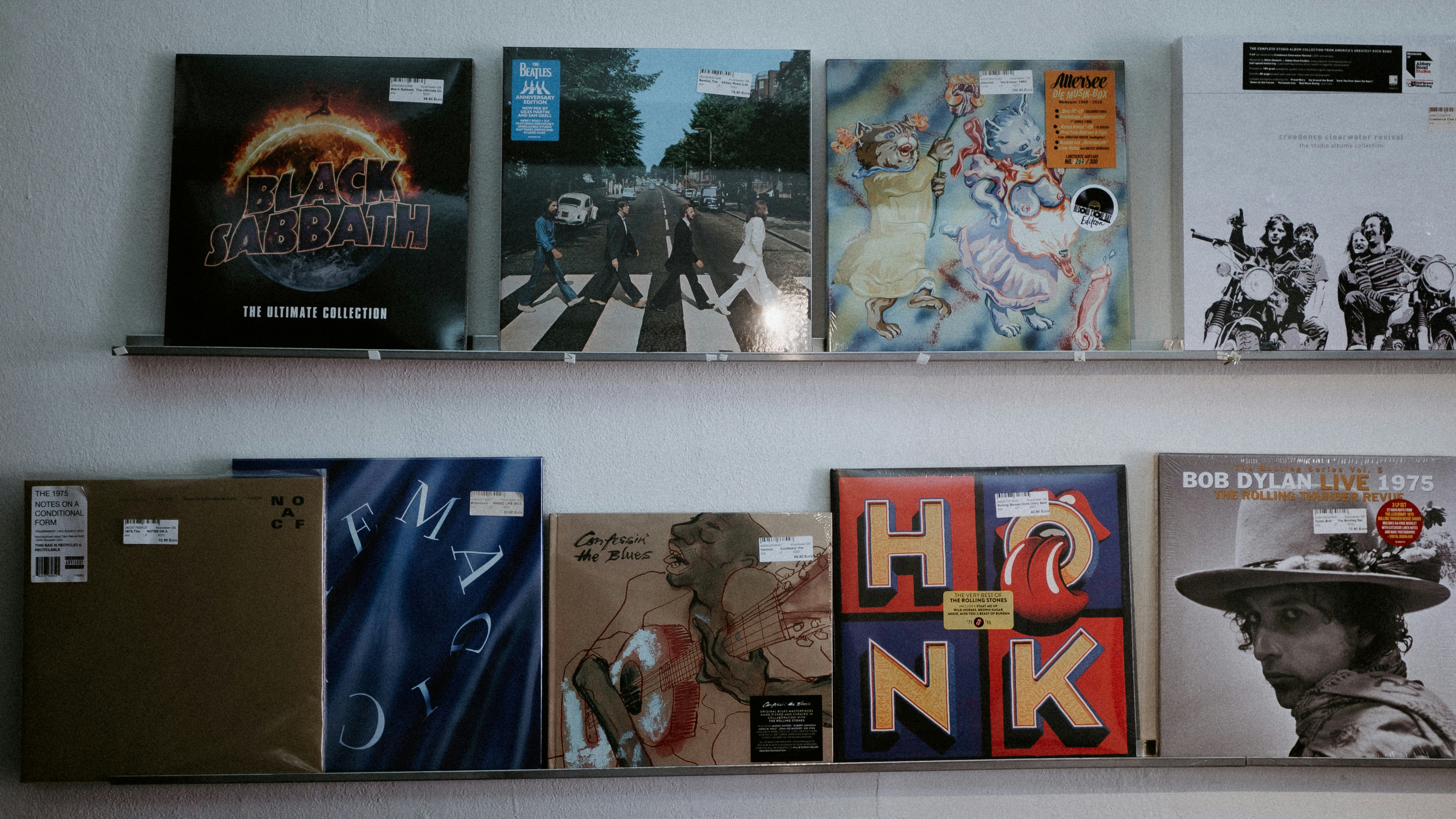 a couple of shelves that have some records on them