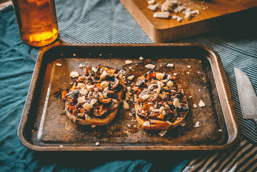 a close up of a tray of food on a table