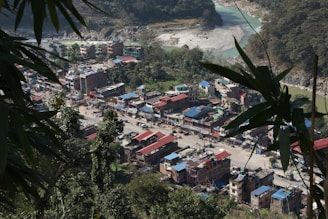 a view of a city with a river in the background
