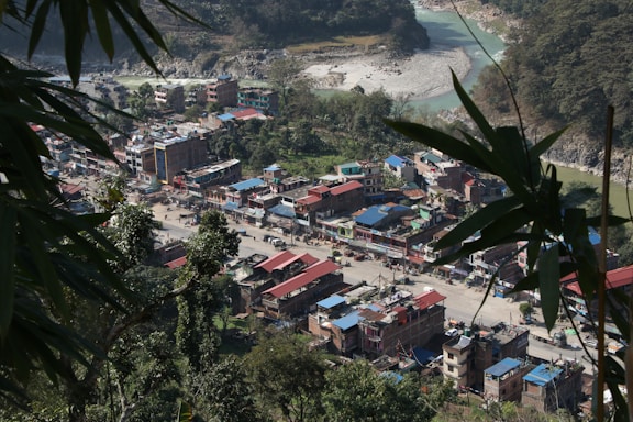 a view of a city with a river in the background