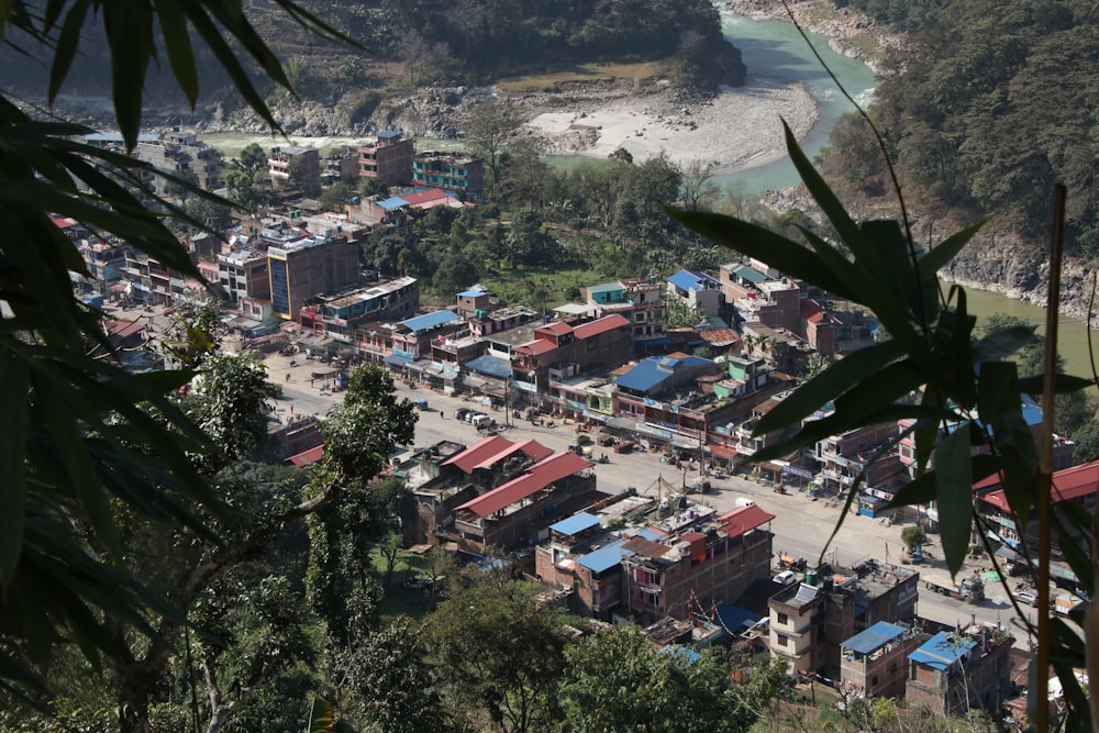 a view of a city with a river in the background