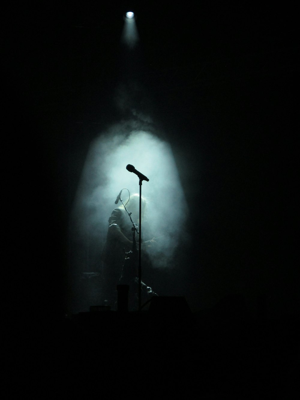 a person standing in front of a microphone on a stage