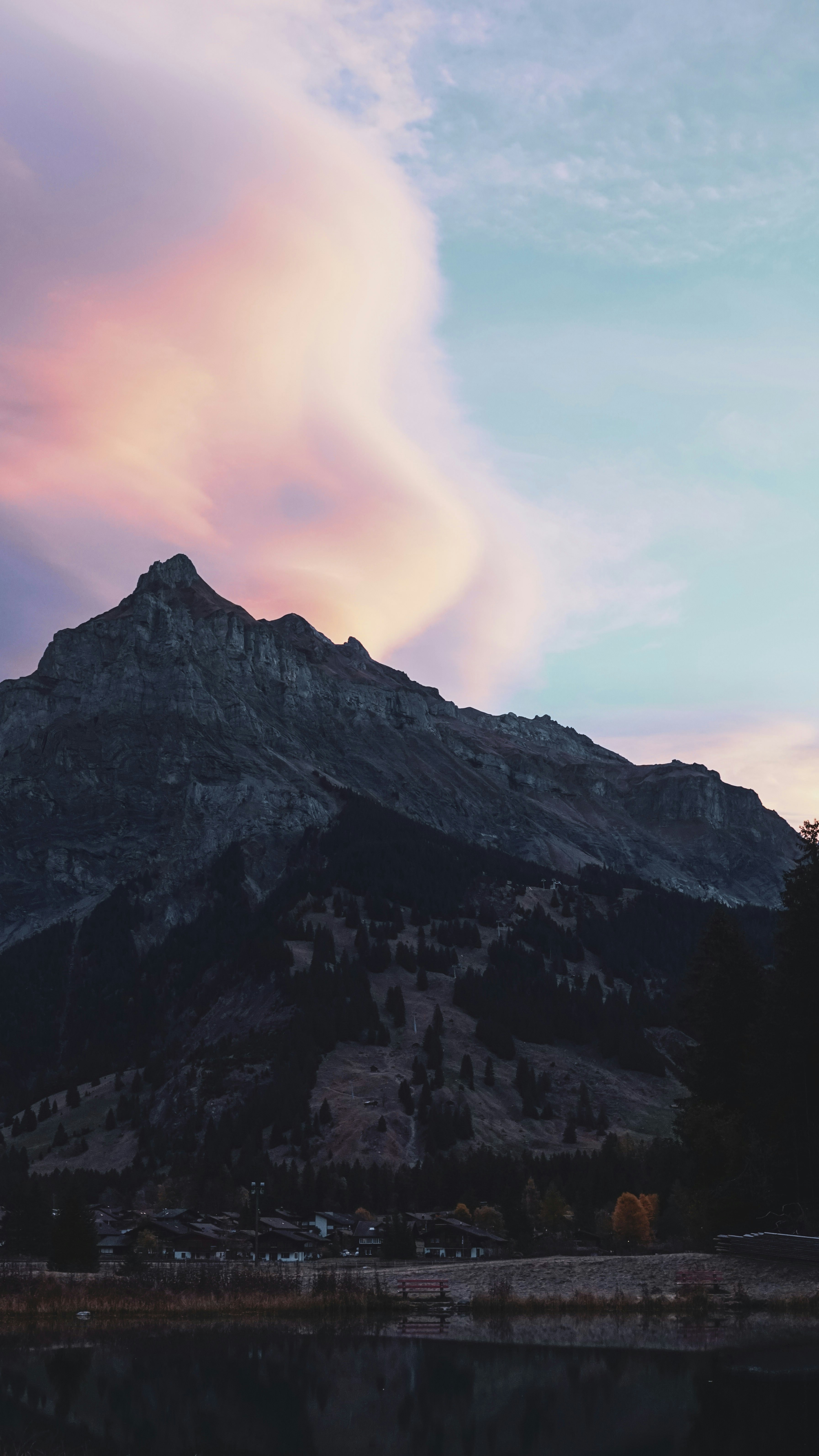a mountain with a lake in front of it