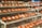 A collection of miniature red car models displayed on multiple clear, tiered shelves. The cars are neatly arranged in rows and are all similar in shade, creating a visually cohesive and organized appearance.