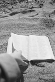 A cinematic photo of a well-worn copy of the memoir resting on a terracotta-colored table with soft sand background.