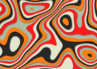 A vibrant abstract design featuring geometric patterns and cosmic symbols in rich reds and greens.