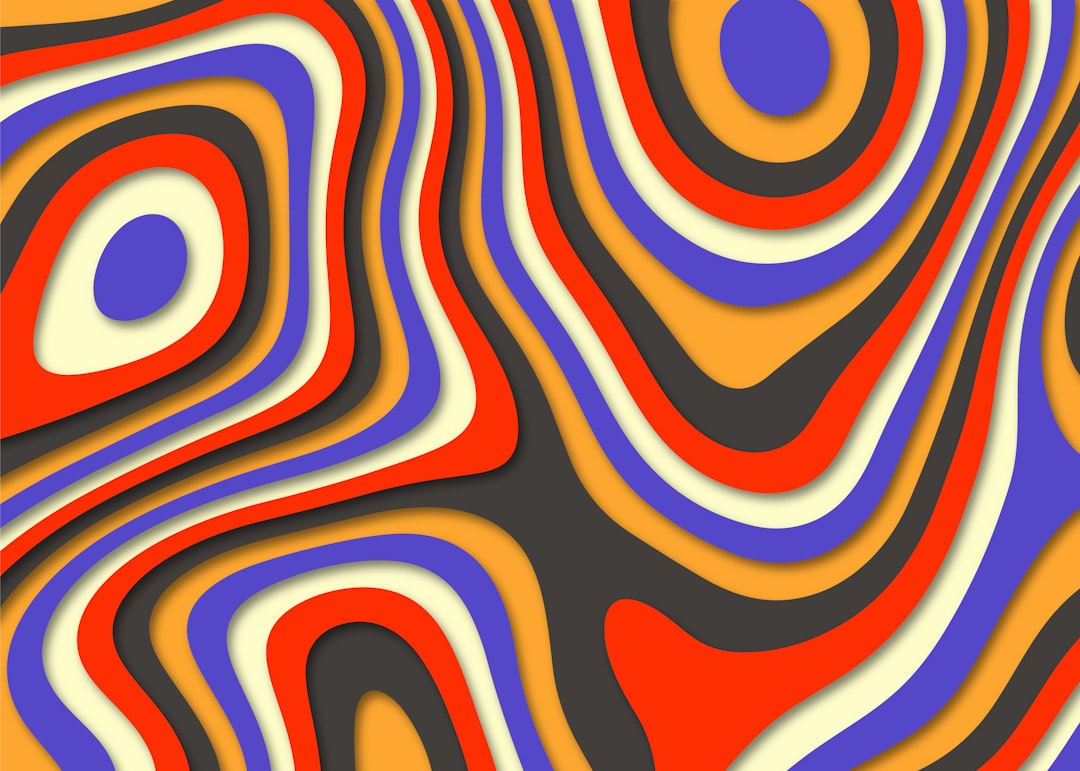 an abstract background with a wavy design in red, orange, and blue, Abstract papercut background