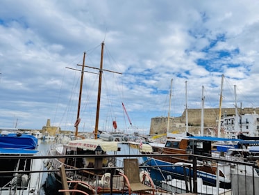 A scenic view of a harbor with various vessels.