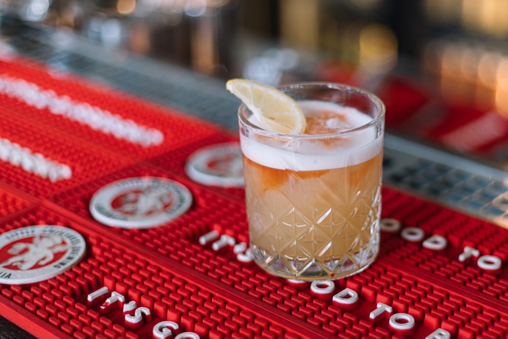 a close up of a drink on a table