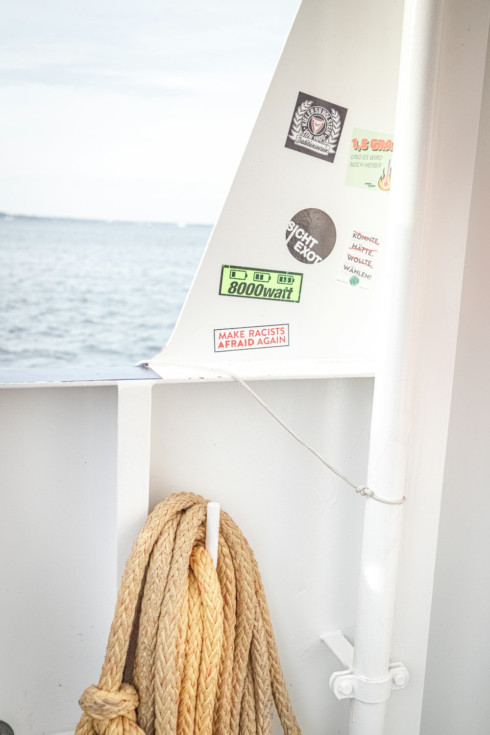 a rope hanging on the side of a boat