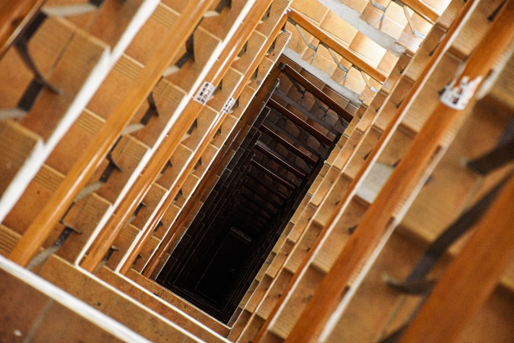 a room filled with lots of wooden boxes