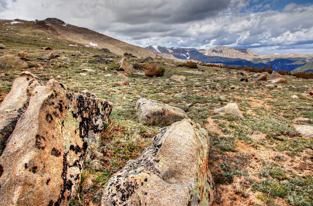 a large rock in the middle of a field